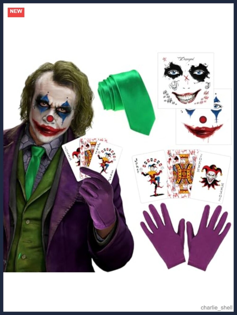Joker Costume Accessory Set Face Tattoos Tie Gloves Poker Cards Cosplay